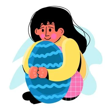Smiling woman hold Easter egg on background isolated on white. Stock Illustration