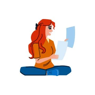 Smiling woman reading documents while sitting cross legged Stock Illustration