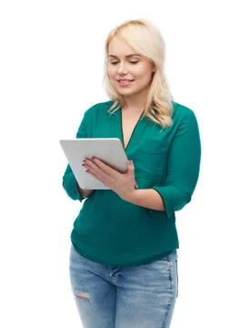 Smiling woman with tablet pc computer Stock Photos