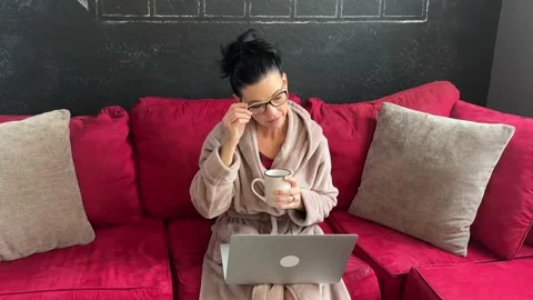 Smiling woman talking on computer Video stock 226818847