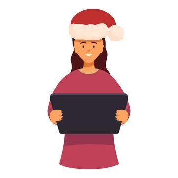 Smiling woman is using a digital tablet while wearing a santa hat Illustrazione stock