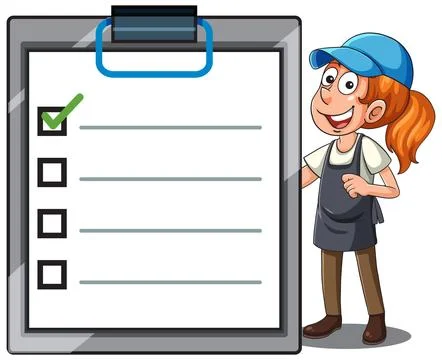 Smiling Worker with Checklist Clipboard Illustration Stock Illustration