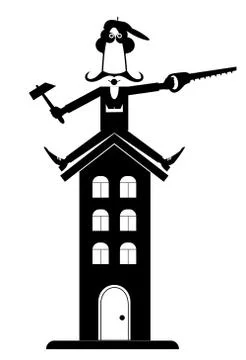 Smiling worker renovates a building Stock Illustration