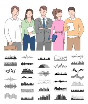 Smiling Workers Holding Documents, Chart Vector Stock Illustration