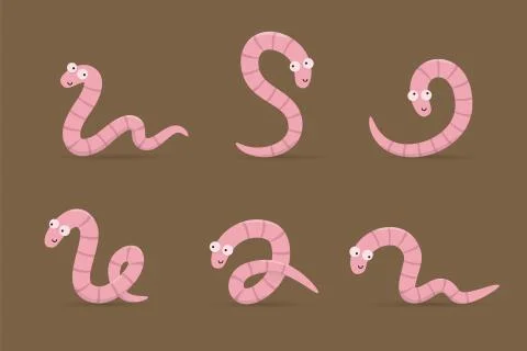 Smiling worms in different poses Stock Illustration