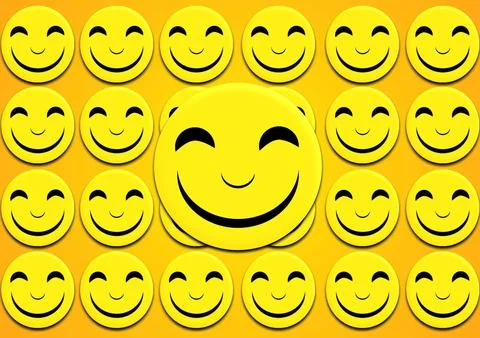 Smiling yellow emoticons with smiley faces on a yellow background Иллюстрация