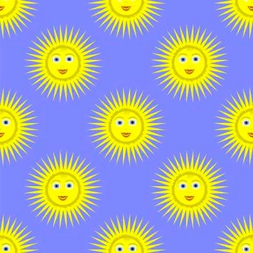 Smiling Yellow Sun Seamless Pattern Stock Illustration