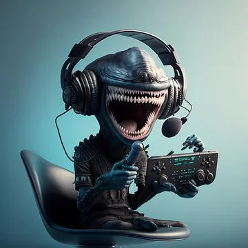 Smiling young alien playing an online game Stock Illustration