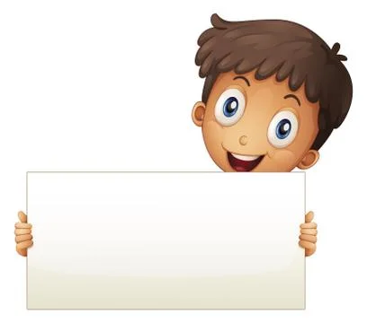 A smiling young boy holding an empty signage Stock Illustration