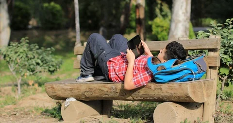 Smiling young boy making selfie photo at the outdoor Video stock 88292959
