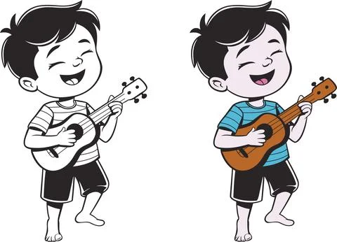 Smiling young boy playing the guitar Stock-Illustration