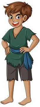 Smiling Young Boy in Ragged Clothes Standing Confidently Stock Illustration
