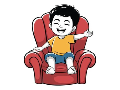 Smiling young boy sitting on the red chair Stock Illustration