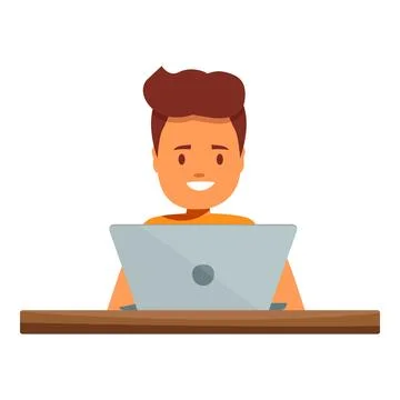 Smiling young boy using laptop at desk for education and entertainment Stockillustratie