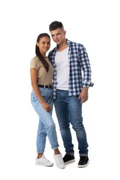 Smiling young couple on white Stock Photos