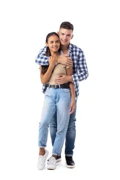 Smiling young couple on white Stock Photos