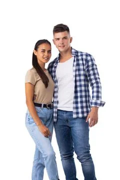 Smiling young couple on white Stock Photos