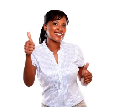 Smiling young female with a winning attitude Stock Photos