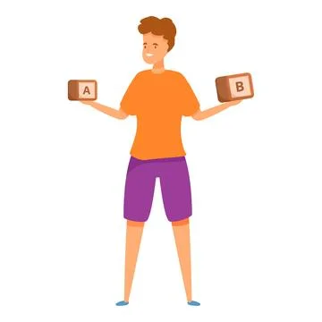Smiling young man choosing between option a and b holding two wooden cubes Stock Illustration