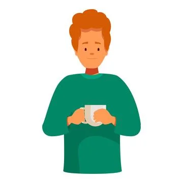 Smiling young man holding a mug of hot drink, coffee or tea 스톡 일러스트