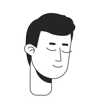 Smiling young man praying flat line monochromatic vector character head Stock-Illustration