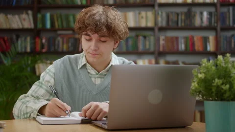 Smiling Young Man Student Study With Online Tutor Teacher Talk Conference Stock Footage 171222617