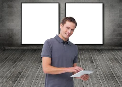 Smiling young man with tablet computer Stock Illustration