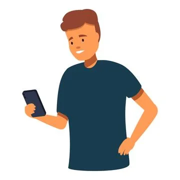 Smiling young man using smartphone, browsing internet or social media Stock Illustration