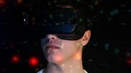 Smiling Young Man Wearing Vr Headset And Experiencing Virtual Reality Stock Footage