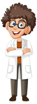 Smiling Young Scientist in Lab Coat with Glasses Stock Illustration
