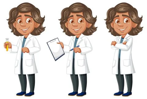 Smiling Young Scientist in Lab Coat Performing Tasks Stock Illustration