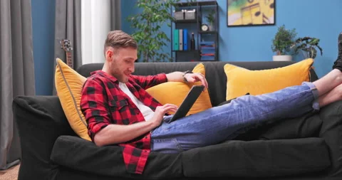 Smiling young student man using computer tablet, chatting online, making video Stock-Footage 154054953