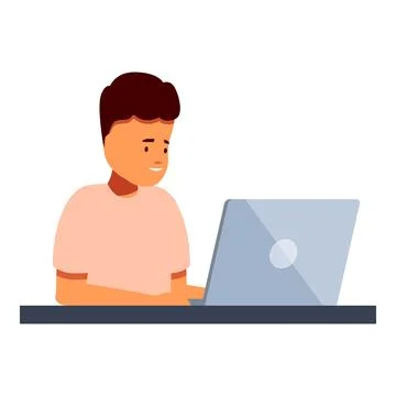Smiling young student using laptop computer for online education, working or  Stock Illustration
