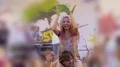 Smiling young woman covered in colorful paint sitting on friends shoulders HD Footage