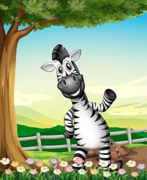 A smiling zebra near the tree Illustrazione stock