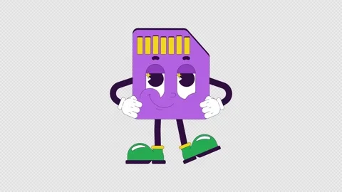 Smirking micro SD card groovy retro character animation Stock Footage 332332844