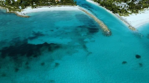 Smith Point Beach and Caribbean Coastline Aerial, Grand Bahama Bahamas Stock Footage 98964873