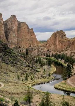Smith Rock on a cloudy day Stock Photos