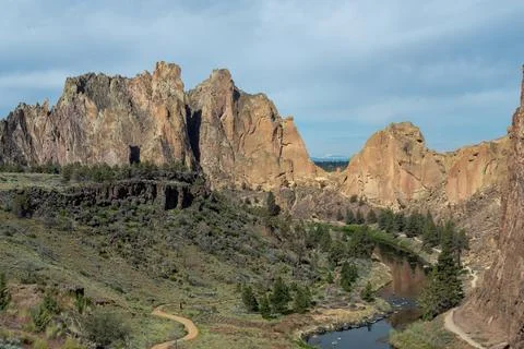 Smith Rock State Park Cliffs and the Crooked River Near Bend Oregon Stock Photos