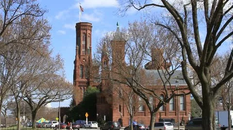 Smithsonian Institute behind trees Stock Footage 10848414