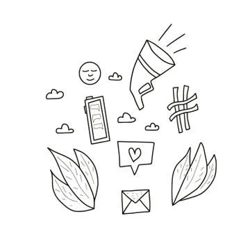 SMM elements  isolated on white background. Hand drawn social media marketing Illustrazione stock