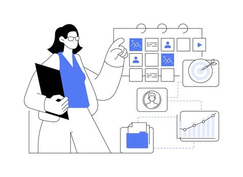 SMM strategy development isolated cartoon vector illustrations. Ilustración de archivo