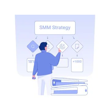 SMM strategy development isolated concept vector illustration. Ilustración de archivo