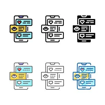 Smm like view styleset and comment phone screen color icon vector Stock Illustration