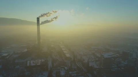 Smog in the city from industrial chimneys, global air pollution Stock Footage