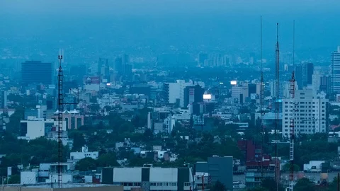 Smog covered cityscape Stock Footage 124387377