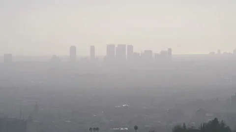 Smog in Los Angeles city in 4k slow motion 60fps Stock Footage