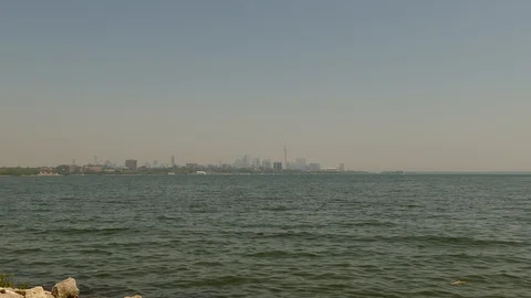 Smog over city during summer heatwave in Toronto Stock Footage