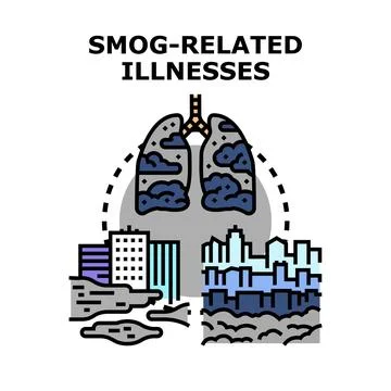 Smog pollution impacting human lungs causing respiratory illnesses Stock Illustration