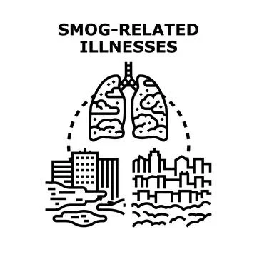 Smog pollution impacting human lungs causing respiratory illnesses Stock Illustration